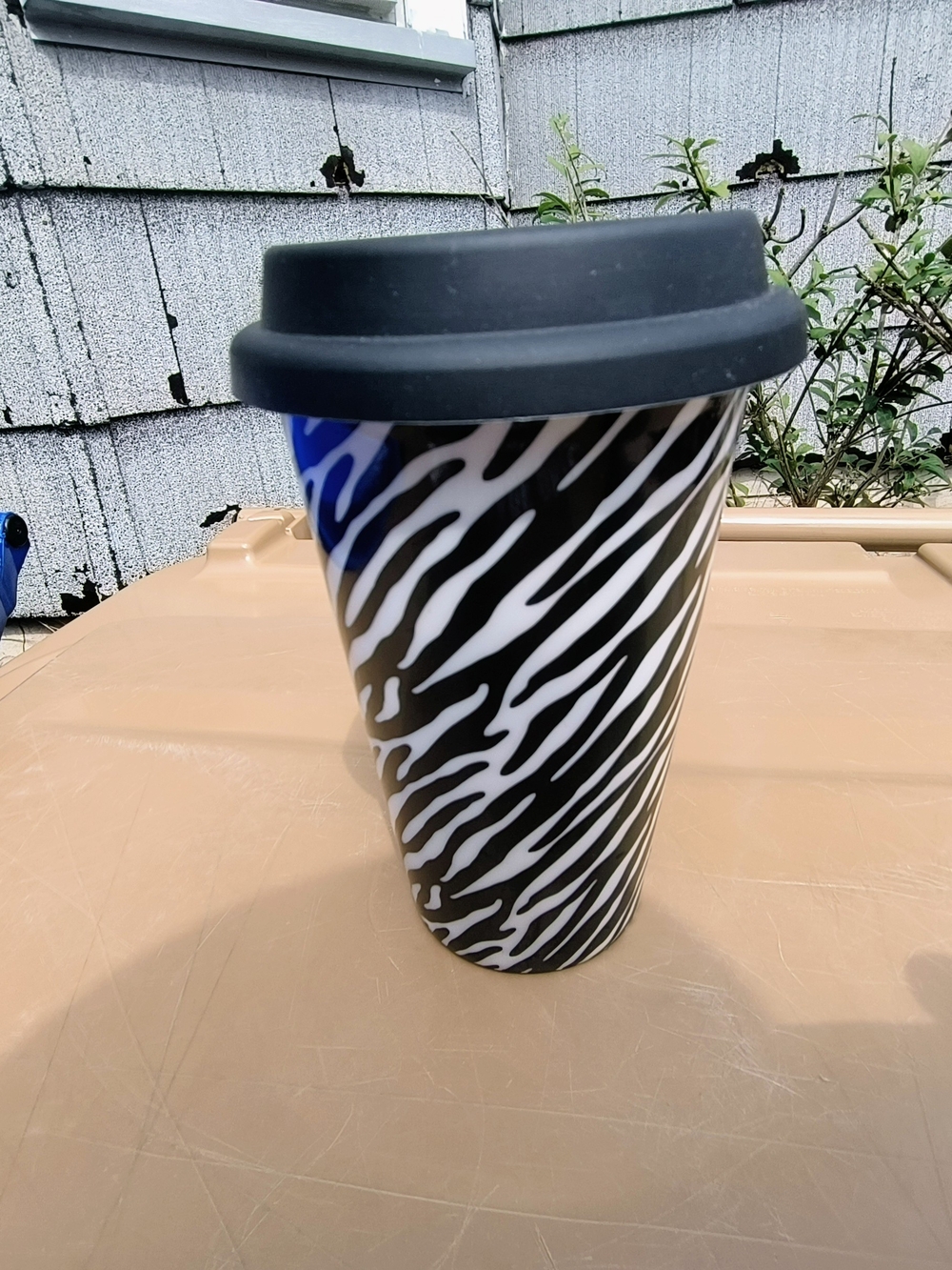 Eco One Black and White Zebra Print Travel Mug with Black Lid - Unbranded